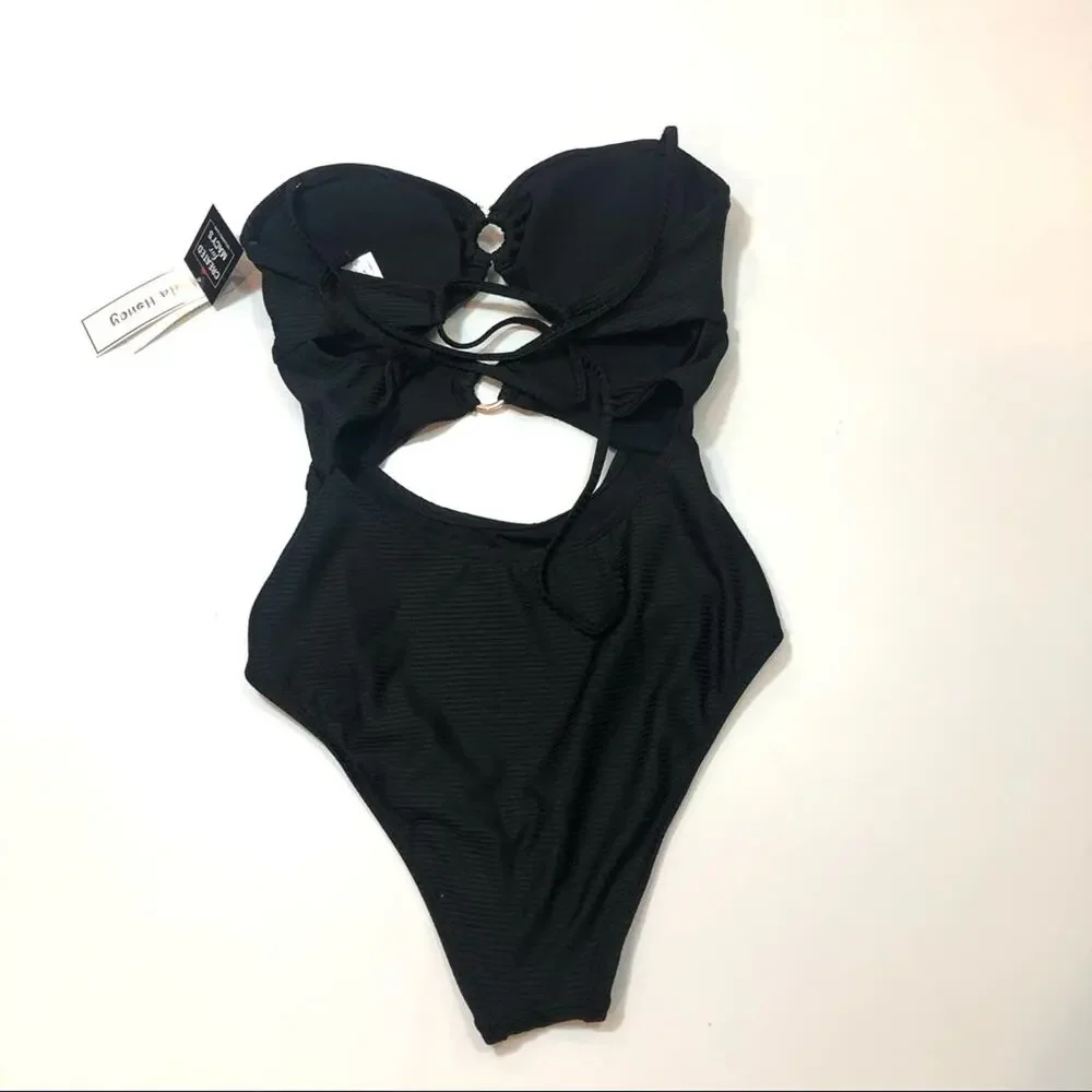 Hula Honey BLACK Ribbed One-Piece Swimsuit